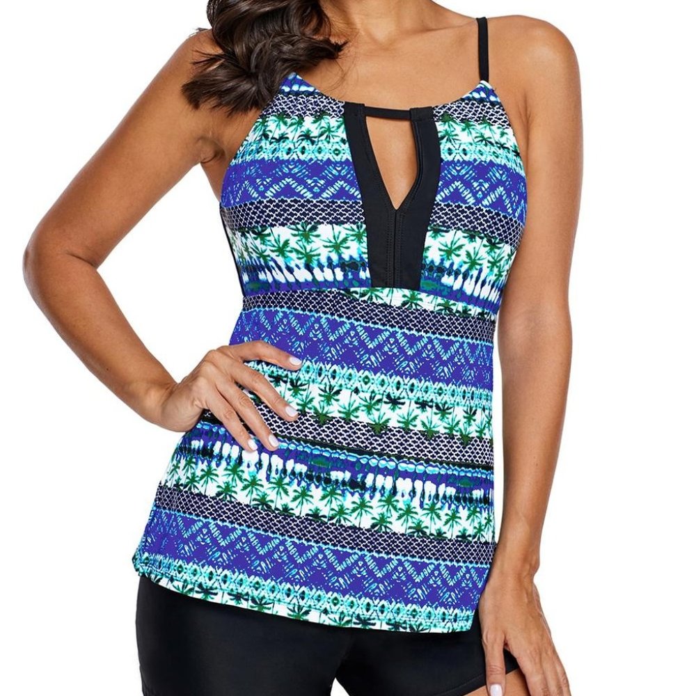 Stripped Patterns Tankini Swim Suit TOP ONLY (Blue and Green)